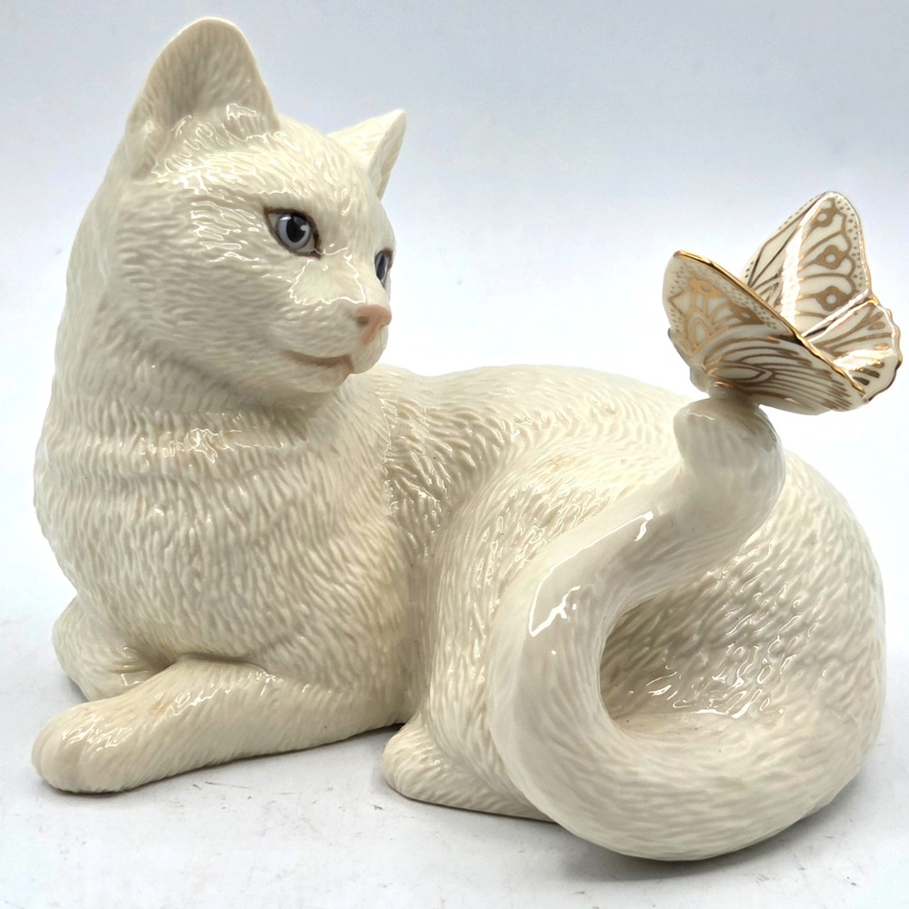 Lenox Enchantment Blue Eye Porcelain Ivory Cat Butterfly Figurine